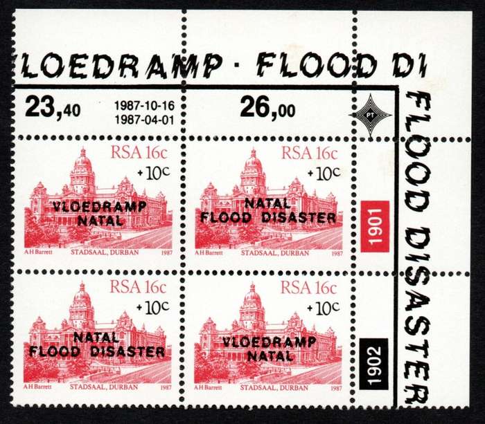 RSA 1987/11/16 Natal Relief Fund (1st Issue) Control Blocks