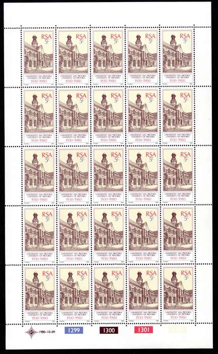 RSA 1980/10/09 University of Pretoria Complete Sheet of 25