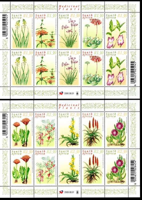 RSA 2000/08/01 Medicinal Plants Two Sheets of 10