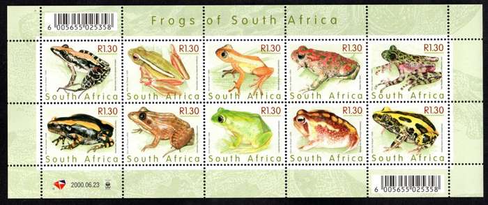 RSA 2000/06/23 Frogs of South Africa Sheetlet of 10