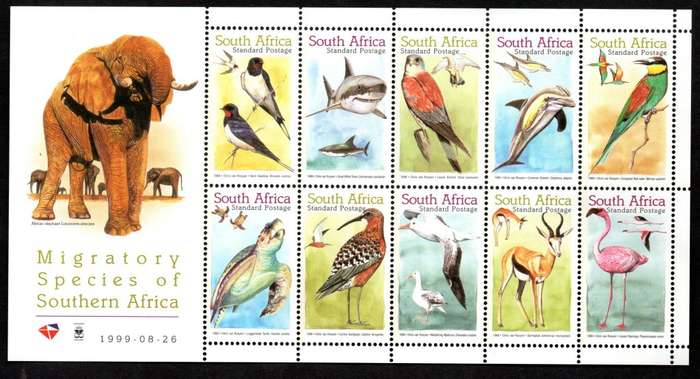 RSA 1999/08/26 Migratory Species of Southern Africa Sheetlet of 10