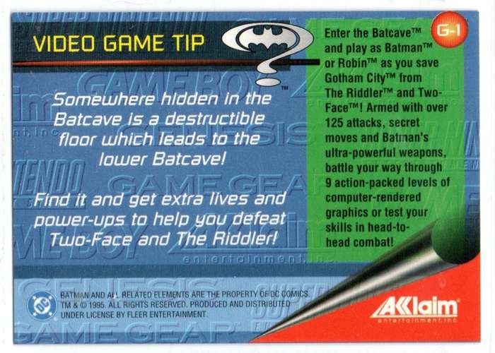 Fleer Ultra 95 DC Comics Batman Forever  - A1 Video Game Tip Card #1