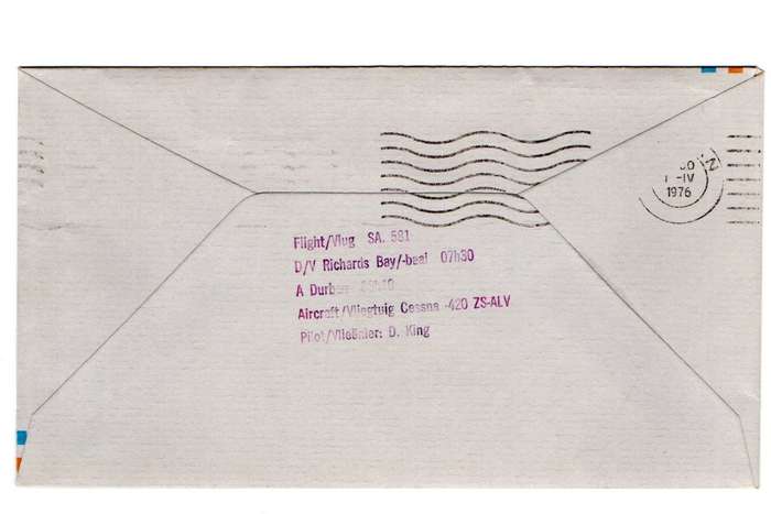 1976 RSA SAA Durban-Richards Bay SA 581 First Flight Commemorative Cover 7