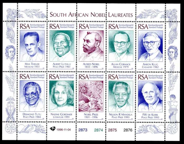 RSA 1996/11/04 South African Nobel Laureates Sheetlet of 10