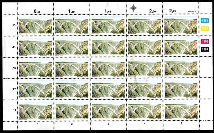 RSA 1984/08/24 South African Bridges Complete Sheet of 25