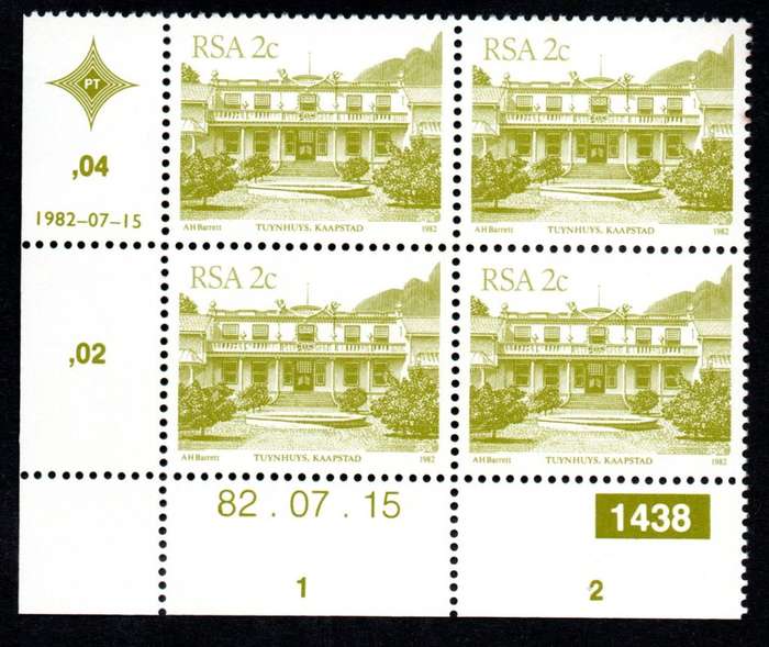RSA 1982/07/15 4th Definitive issue 2c Plate 1438 Control Blocks
