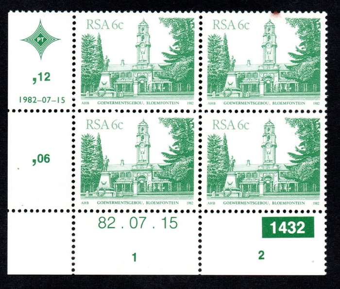 RSA 1982/07/15 4th Definitive issue 6c Plate 1432 Control Blocks
