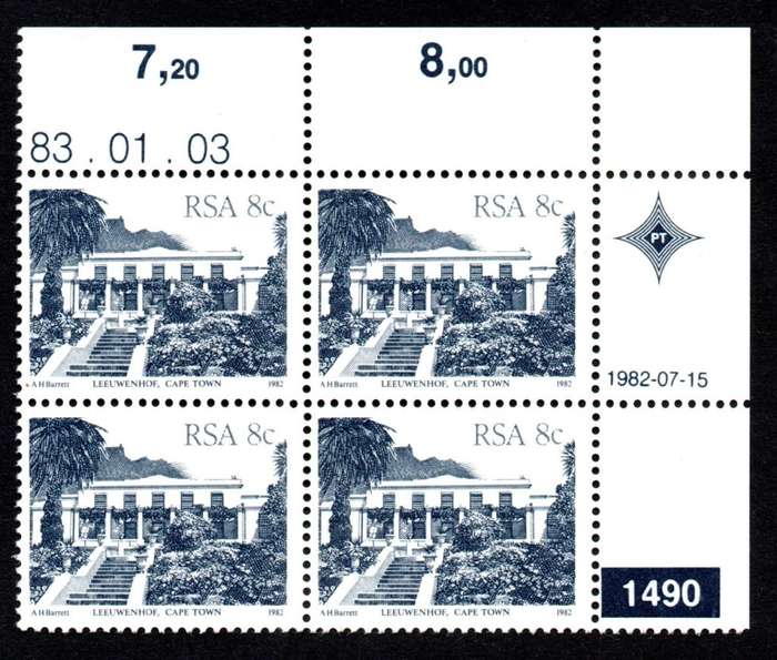 RSA 1983/01/03 4th Definitive issue 8c Plate 1490 Control Blocks