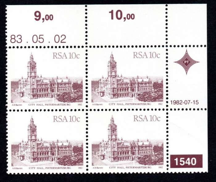 RSA 1983/05/02 4th Definitive issue 10c Plate 1540 Control Blocks