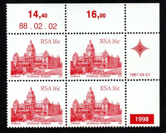 RSA 1988/02/02 4th Definitive issue 16c Plate 1998 Control Blocks