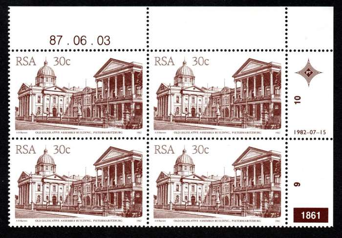 RSA 1987/06/03 4th Definitive issue 30c Plate 1861 Control Blocks