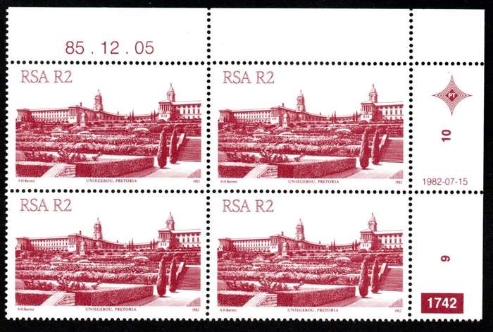 RSA 1985/12/05 4th Definitive issue R2 Plate 1742 Control Blocks