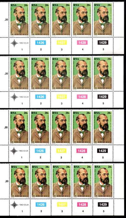 RSA 1982/03/21 Centenary of Discovery of Tubercle Bacillus Control Blocks Set of 4 Errors