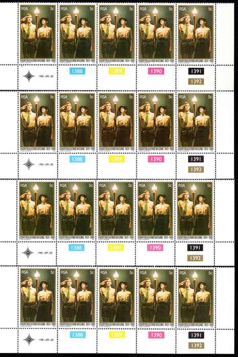 RSA 1981/09/30 50th Anniversary of Voortrekker Movement Control Blocks Set of 4 Errors