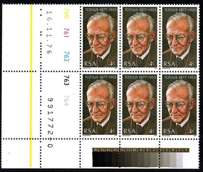 RSA 1976/11/16 Birth Centenary of Prof. J. Du Toit Control Blocks