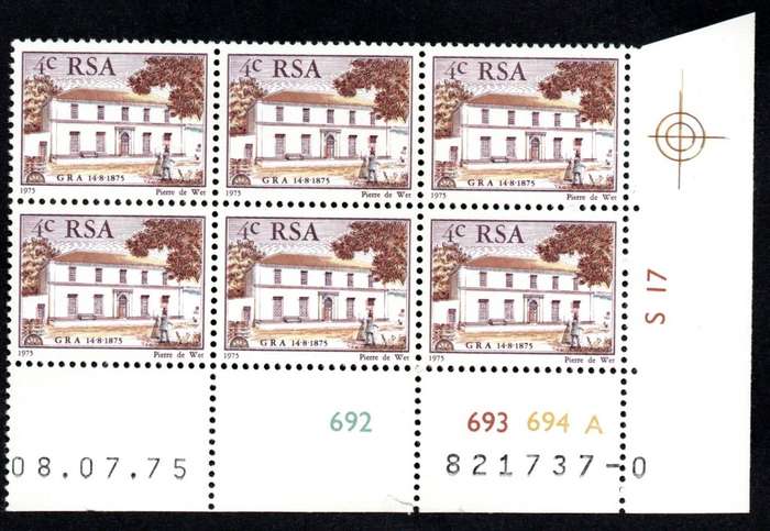 RSA 1975/07/08 Centenary of "Genootskap van Regte Afrikaaners" Control Blocks Pane A
