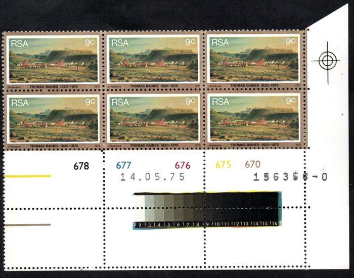 RSA 1975/05/14 Death Centenary of Thomas Baines 9c Control Blocks