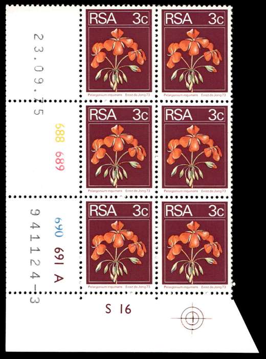 RSA 1975/09/23 2nd Definitive issue 3c Control Blocks Pane A