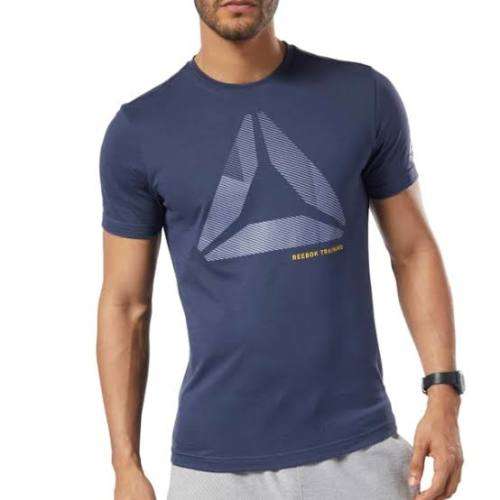 REEBOK Men`s Graphic Series One Training Shift Blur T-shirt Heritage Navy EC2085 - Size Medium