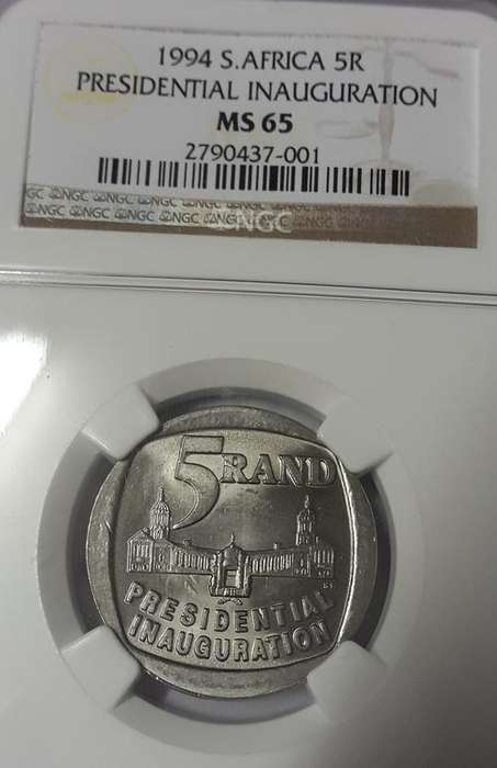 1994 SOUTH AFRICA PRESIDENTIAL INAUGURATION R5 GRADED NGC MS65 - LOW START R1 AUCTION