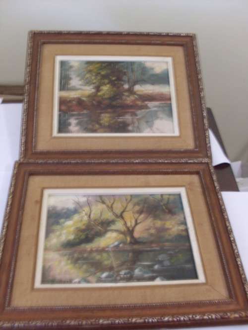 2 X RIVER SCENES OIL ON BOARD BY SA ARTIST C.S. BALLANTYNE ...ORIGINAL FRAMED SIGNED
