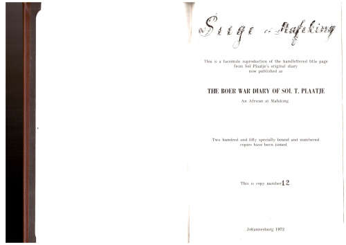 The Boer War Diary of Sol T. Plaatje - Limited leather edition
