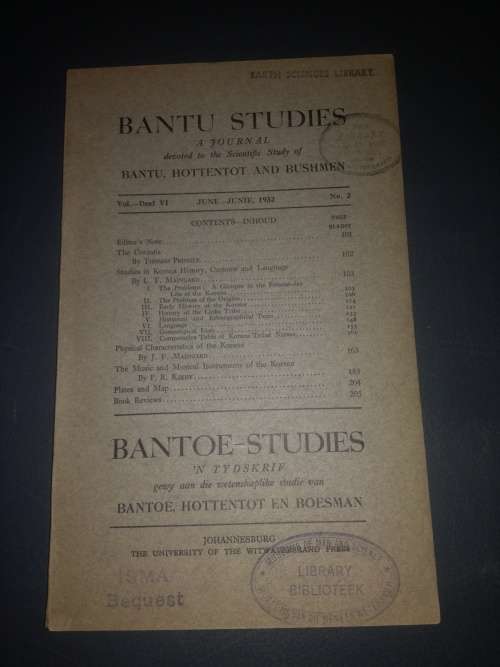 Bantu Studies A Journal, June 1932