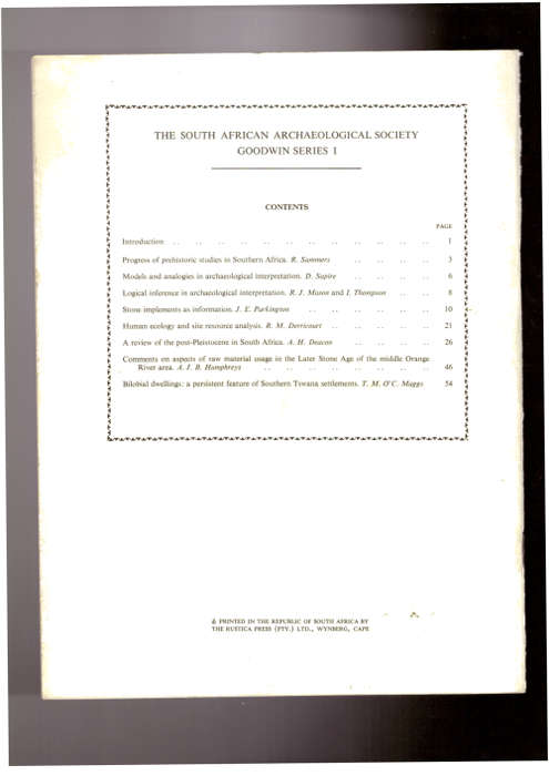 The South African Archaeological Society - Goodwin Series No. 1, June 1972