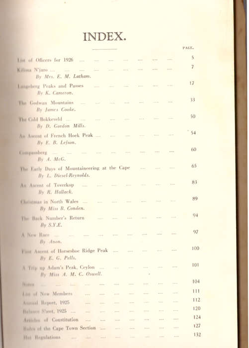 The Annual of the Mountain Club of South Africa - 1926