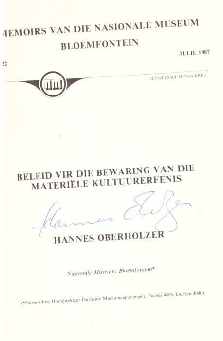 Memoirs van die Nasionale Museum Bloemfontein- Julie 1987, GETEKEN deur Hannes Oberholzer