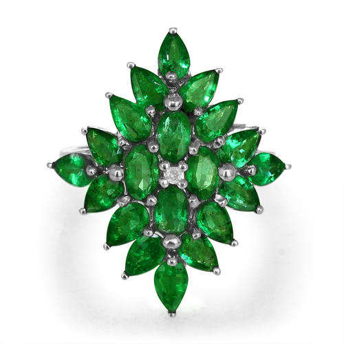 10K Gold Genuine Natural Zambian Emerald & Diamond Ring - ONLY ONE