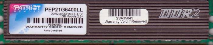 Patriot 1 Gig DDR 2 800 Mhz With HeatSink
