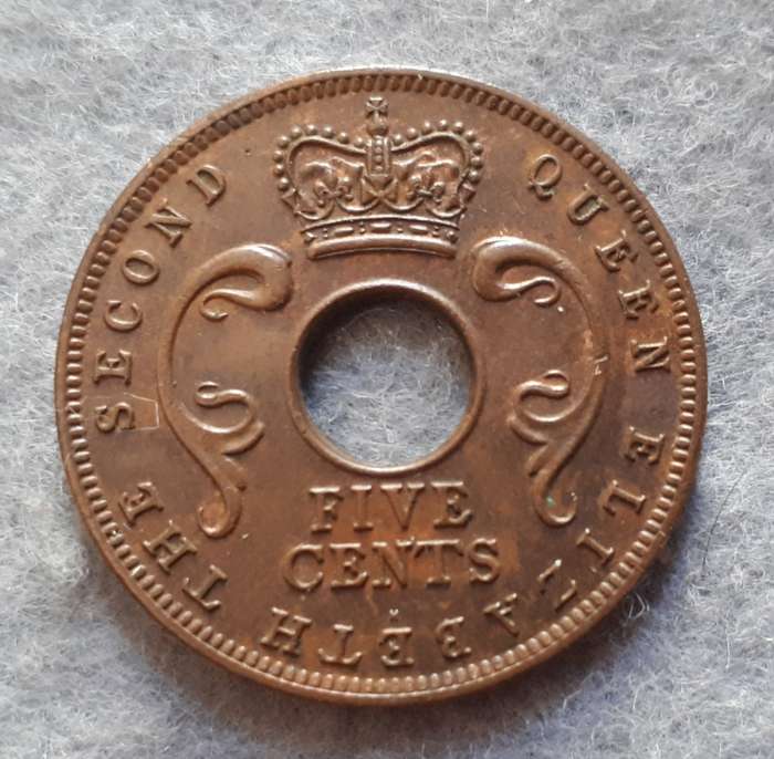 1956 East Africa 5 cent (H) mint mark