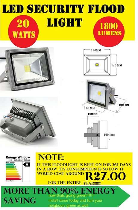20 watt LED FLOODLIGHT  OVER 80% ENERGY SAVER  R999.95