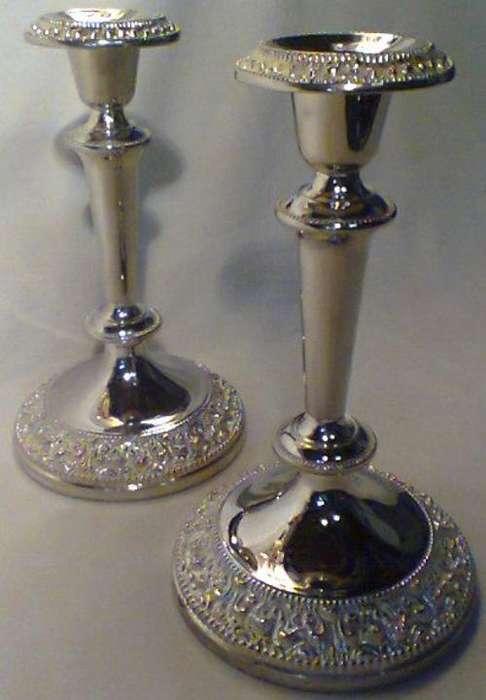 2 X Old Vintage very Heavy Ornate Single Candlestick Plated for that romantic evening