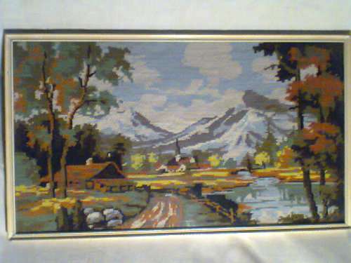 2 Awesome Tapestries framed of Houses/scenery small 1 Signed: Han 1957 both in excellent condition