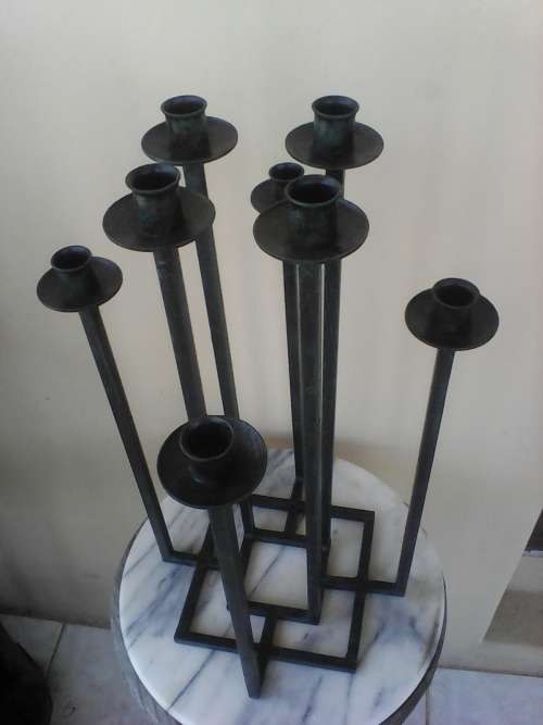 For Inside & out unusual Wrought Iron 8 candle Candelabra in dark green.Size:550mm High x 330mm Wide
