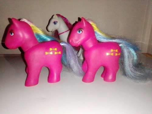 3 x My Little Ponys 2 Dark Pink and a White Butterfly pony`s Stamped `Simba-Toys.