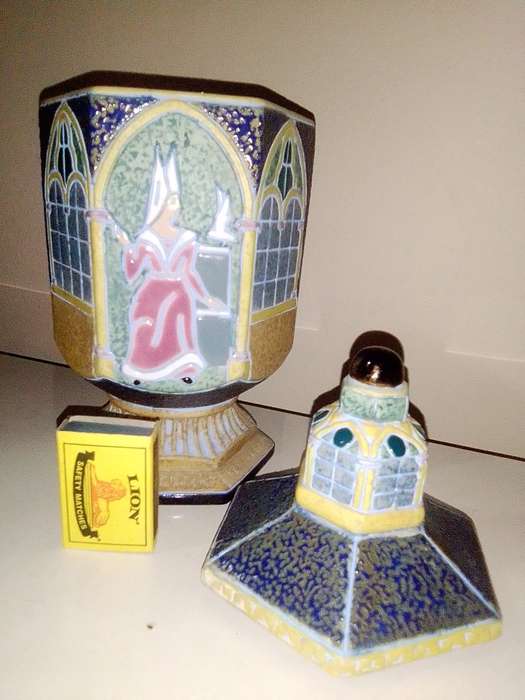 Vintage 1920`s Amphora Czechoslovakia Pottery Carved Incised Relief Enamel lidded Jardine.