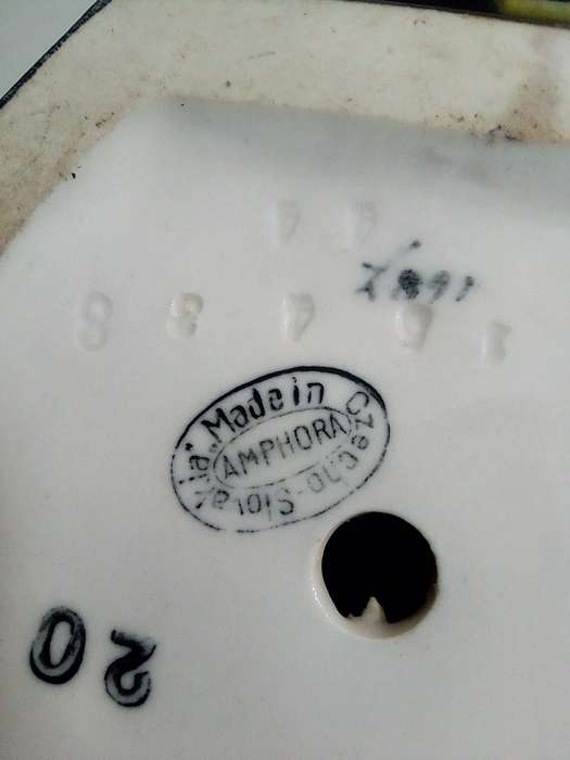 Vintage 1920`s Amphora Czechoslovakia Pottery Carved Incised Relief Enamel lidded Jardine.