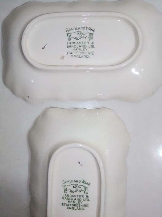 WoW A Crown Devon cup, A Tunstall plate, 2 x Sandland Ware Pin Trays.  4 Items