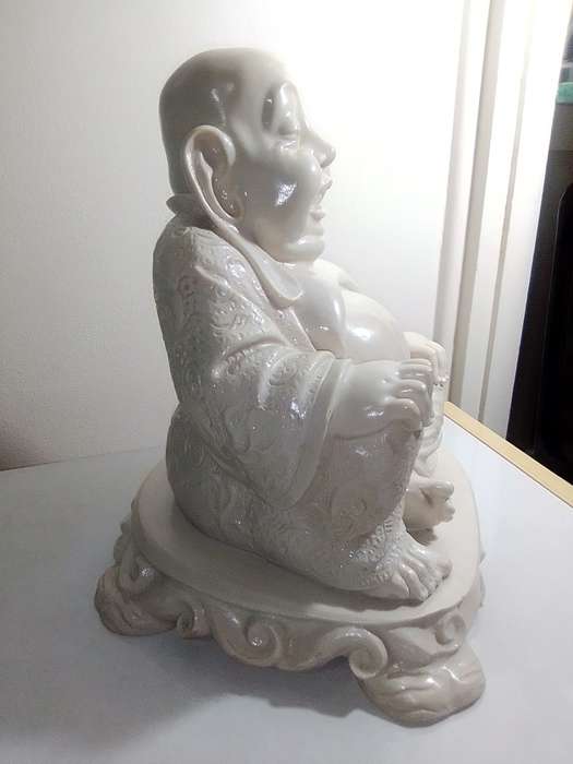 Large Detailed Antique Heavy Buddha Statue 335mm Tall Crushed Marble Light