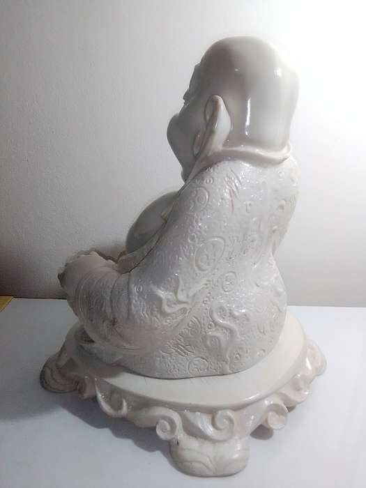 Large Detailed Antique Heavy Buddha Statue 335mm Tall Crushed Marble Light