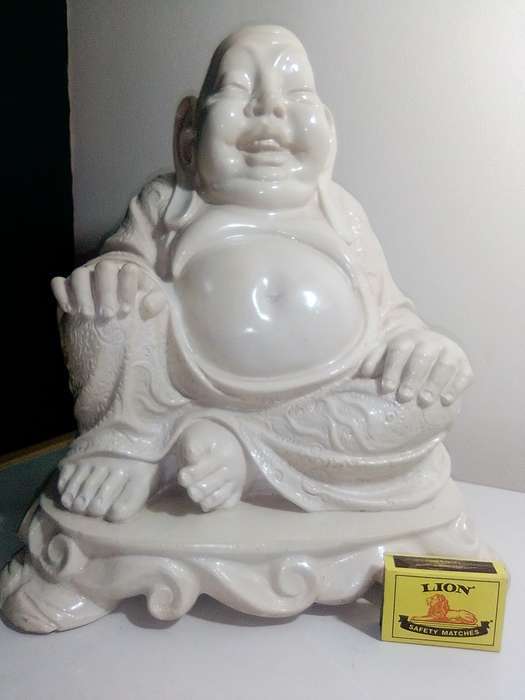 Large Detailed Antique Heavy Buddha Statue 335mm Tall Crushed Marble Light