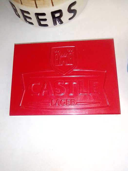 Wow Mancave, Castle branded red metal case with playing Cards in ashtray + Multi-Tool Kit + Jug's.