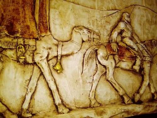 Awsome Large Wall plaque a Desert Caravan with Gold Bell. By `Saad Al Jed Gallery` Dubai Dated 2009