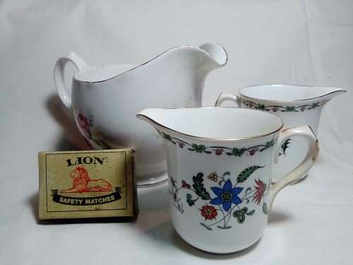 Three Old Vintage Milk Jug. Large one is `Queen Anne` 2 smaller one is `Shelly`
