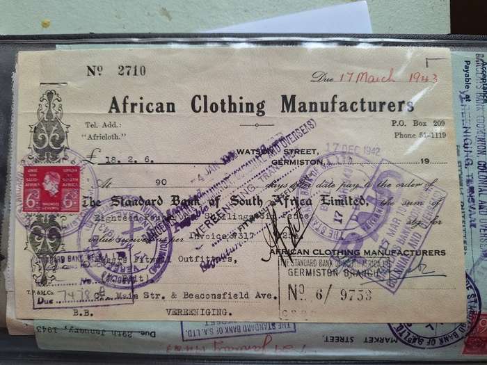 south African union receipt 1943 stamp