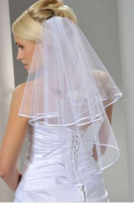New White 2 Layer Satin Edging Bridal Wedding Veil With Comb