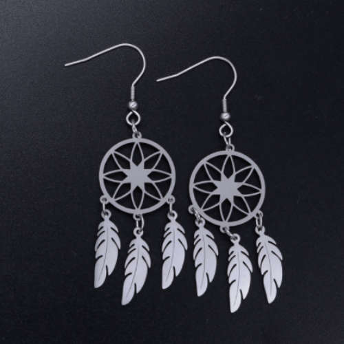 The Surgical Steel Flower Dream Catcher Earrings (Silver or Gold)